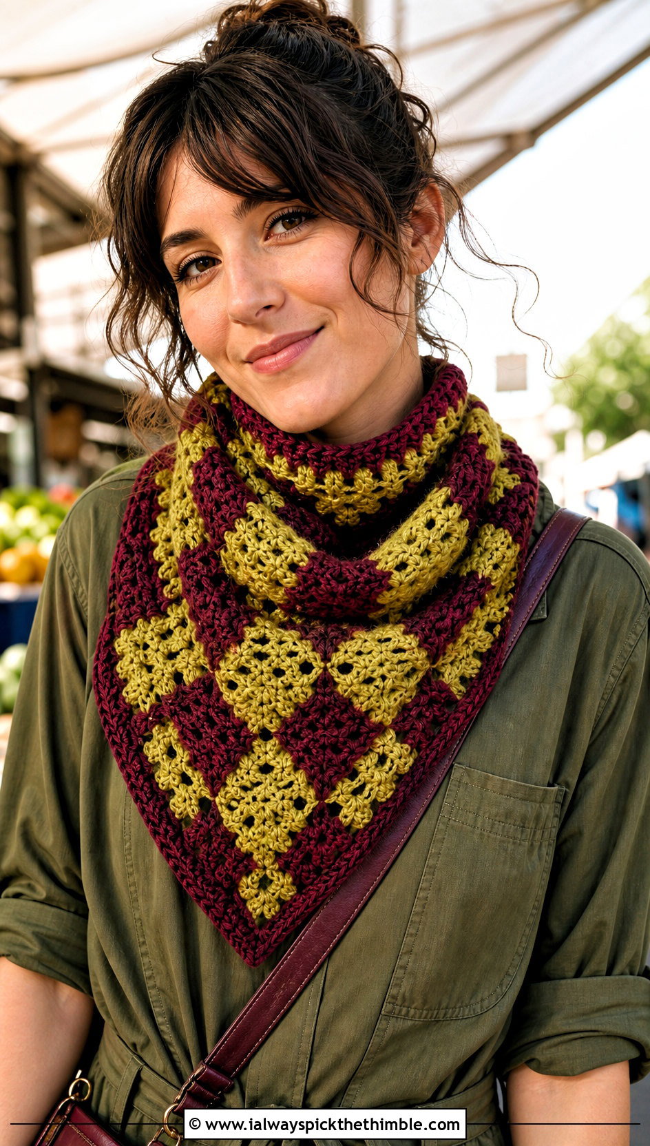 Bandana Buffalo Plaid Crochet Scarf With Utility Jumpsuit - 15 buffalo plaid crochet scarf outfit ideas