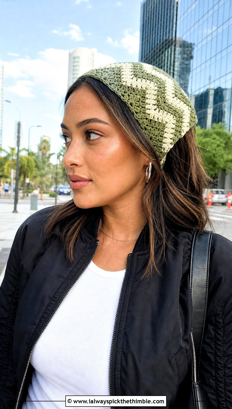 Bandana Crochet Chevron Headband With Bomber Jacket And Cargo Pants - 15 Crochet Chevron Headband outfit ideas