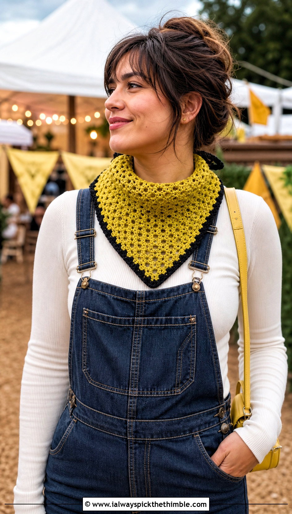 Bandana Crochet Hufflepuff Scarf With Overalls - 20 crochet hufflepuff scarf outfit ideas