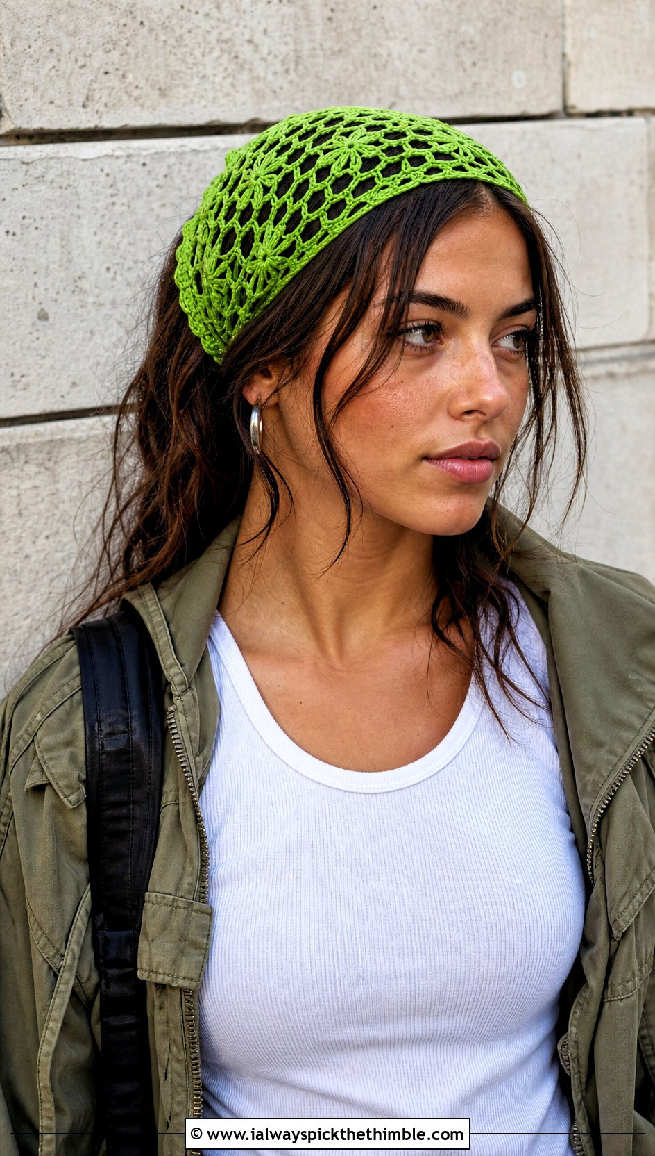 Bandana Crochet Lace Headband With Cargo Pants - 20 crochet lace headband outfit ideas