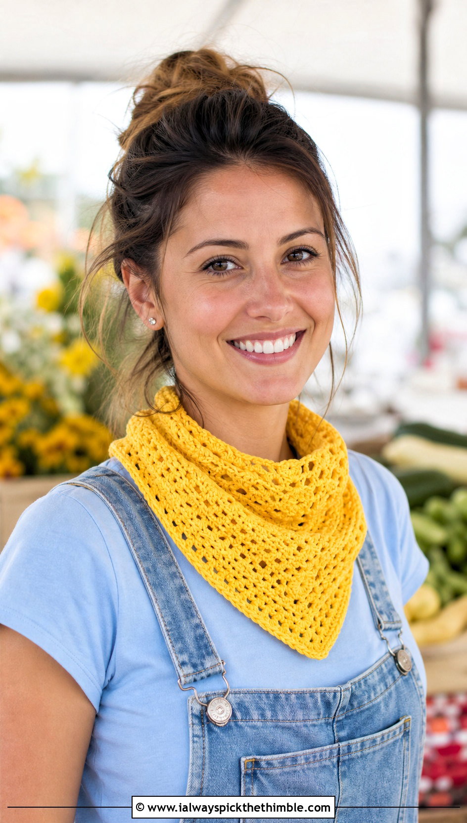 Bandana Crochet Scarf With Overalls - 20 boho crochet scarf outfit ideas