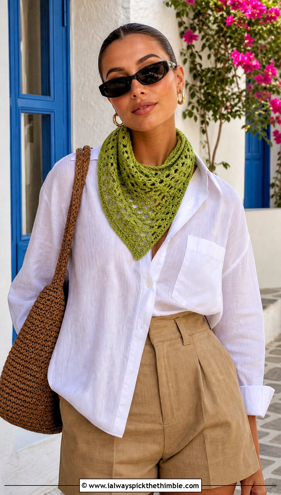 Bandana Crochet Scarf With Oversized Shirt - 25 beginner crochet scarf outfit ideas