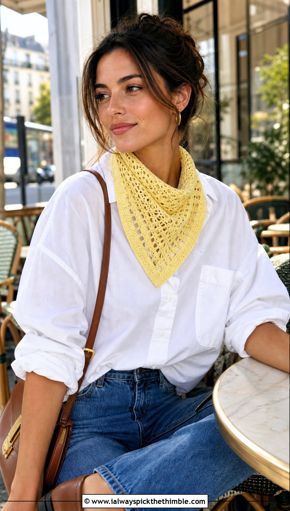 Bandana Crochet Scarf With White Shirt And Jeans - 25 fun crochet scarf outfit ideas