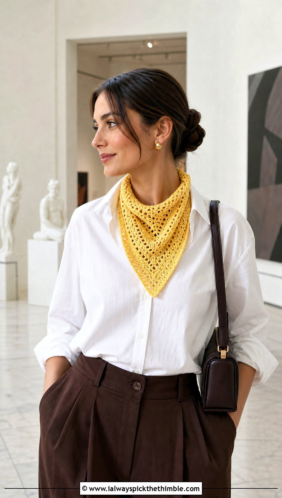 Bandana Crochet Scarf With White Shirt - 25 crocheted scarf outfit ideas