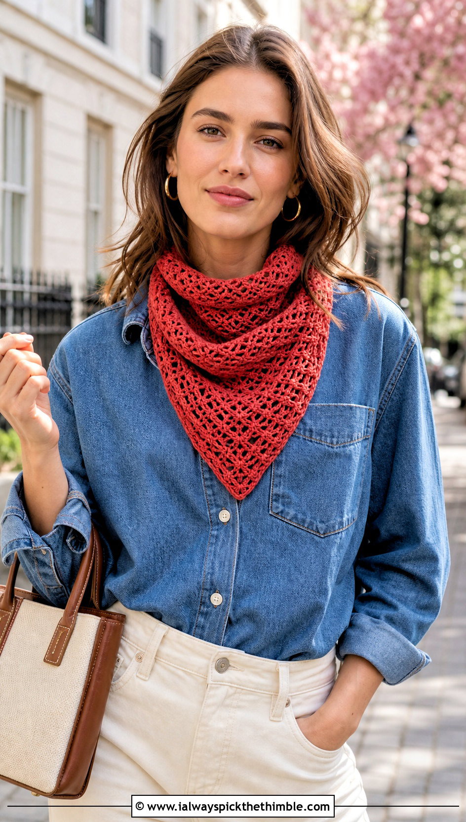 Bandana Double Crochet Scarf With Denim Shirt - 25 double crochet scarf outfit ideas