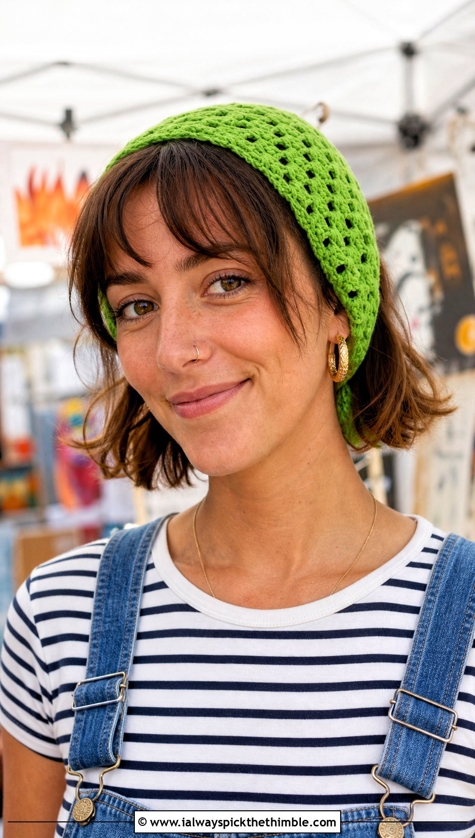 Bandana Green Crochet Headband With Overalls And Sneakers - 20 green crochet headband outfit ideas