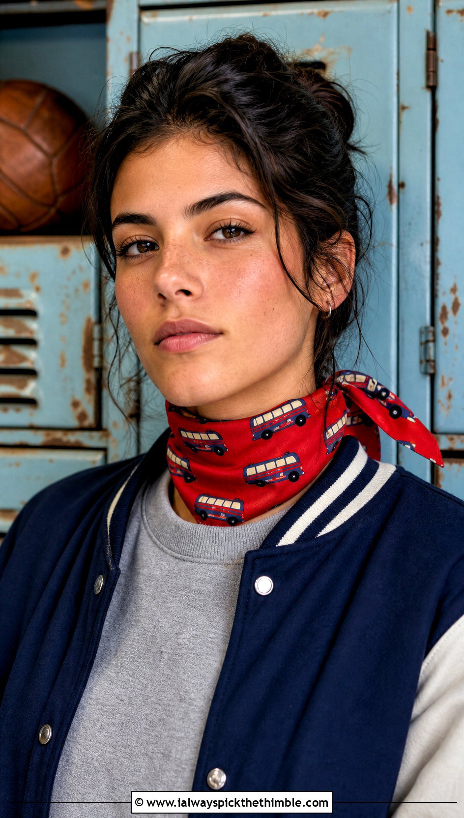 Bandana School Bus Scarf With Varsity Jacket - 20 Crochet School Bus Scarf outfit ideas