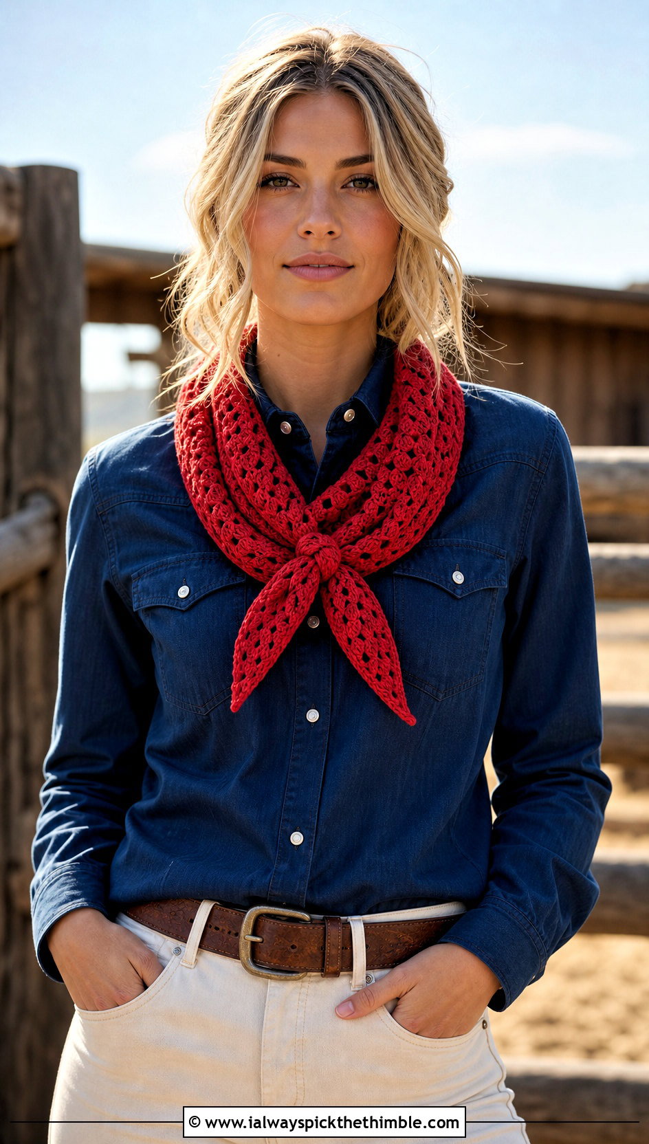 Bandana V Stitch Scarf With Western Shirt - 20 crochet v stitch scarf outfit ideas