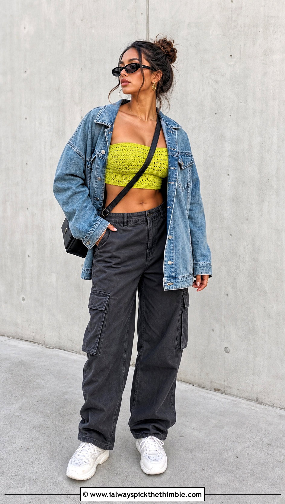Bandeau Crochet Bathing Suit Top With Cargo Pants - 20 crochet bathing suit tops outfit ideas
