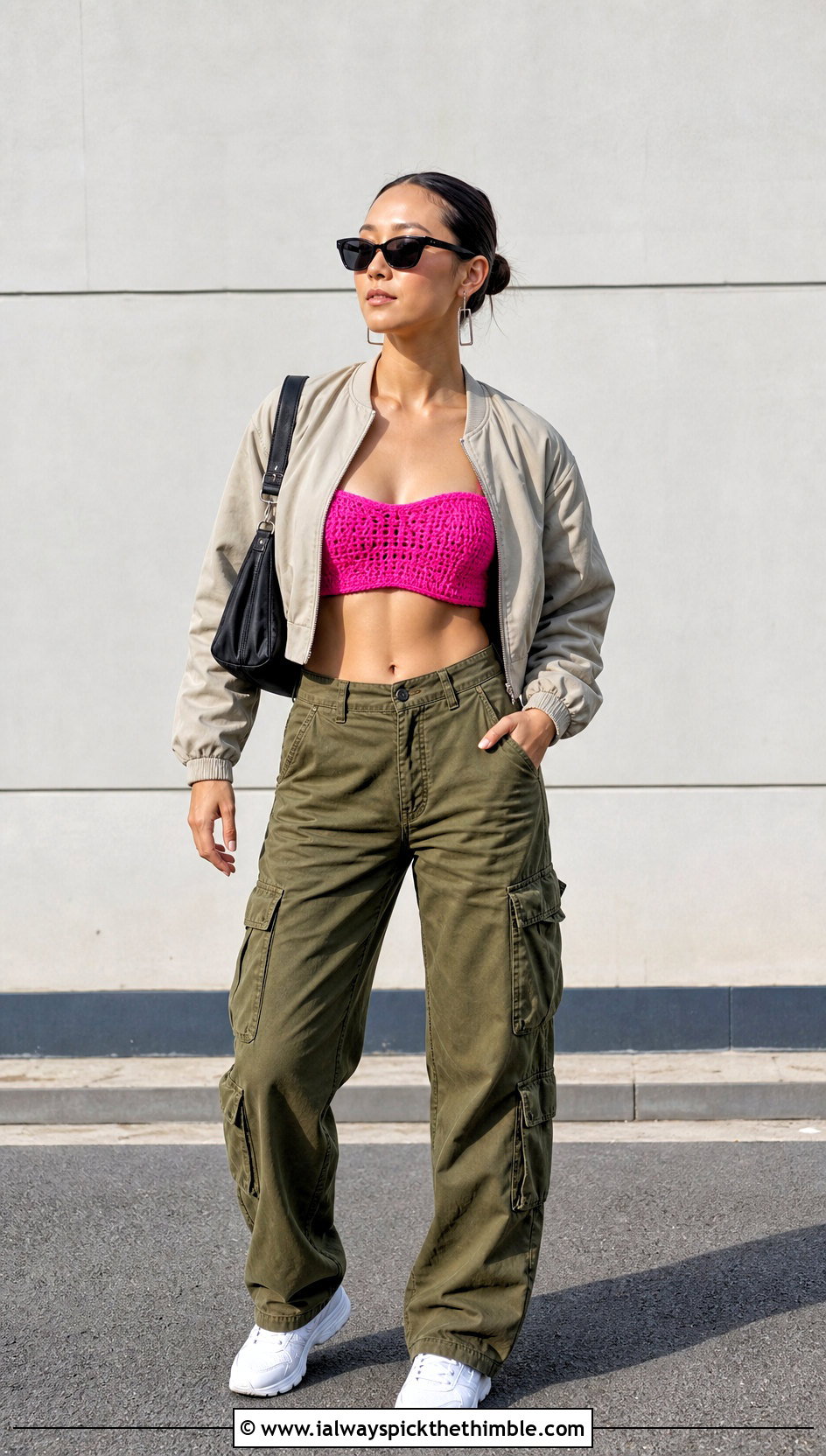 Bandeau Crochet Bra With Cargo Pants - 25 crochet bra outfit ideas