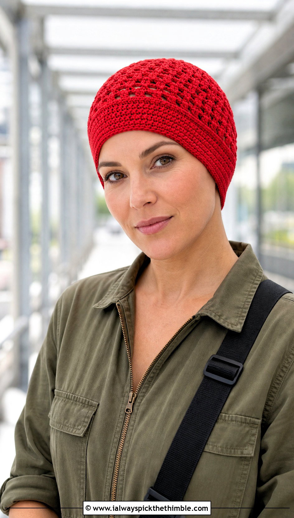 Banded Summer Chemo Cap With Utility Jumpsuit - 20 Crochet Summer Chemo Caps outfit ideas