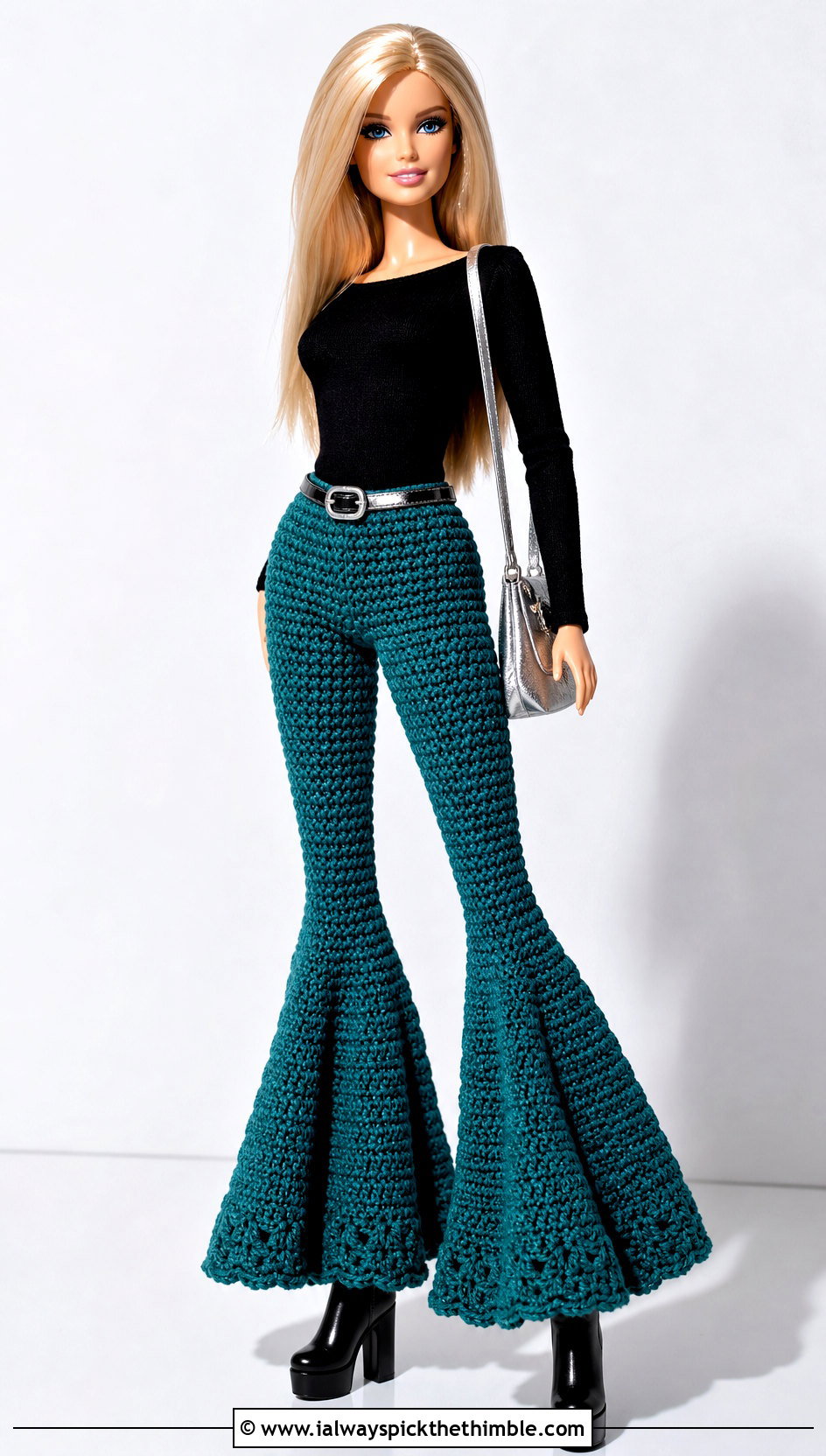 Barbie Crochet Bell Bottom Pants With Black Bodysuit - 15 barbie crocheted clothes and outfit ideas