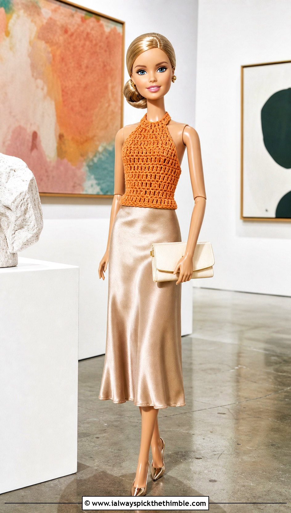 Barbie Crochet Halter Top With Satin Midi Skirt - 15 barbie crocheted clothes and outfit ideas