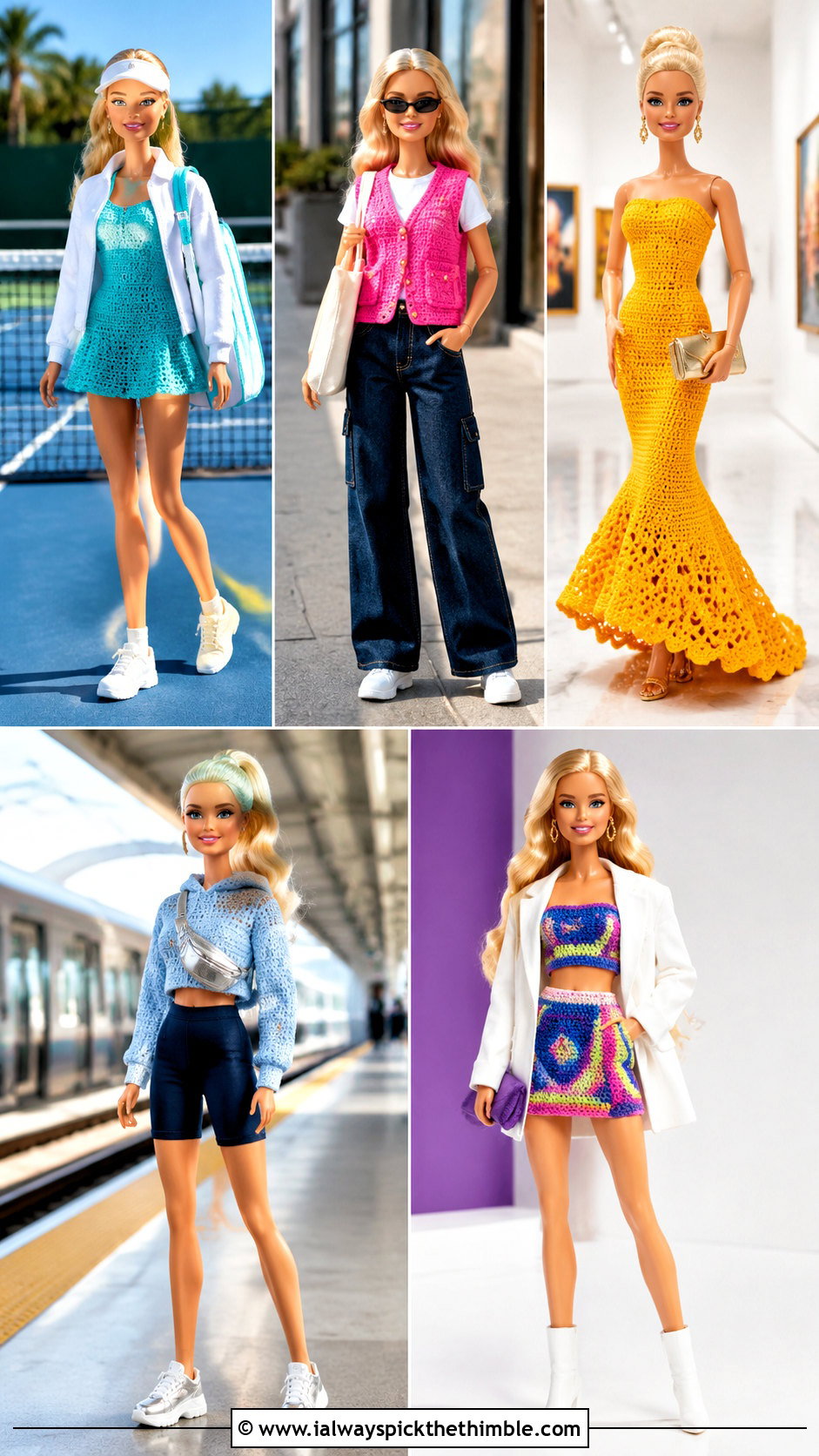 Barbie Crochet Mermaid Gown With Gold Accessories - 15 barbie crocheted clothes and outfit ideas