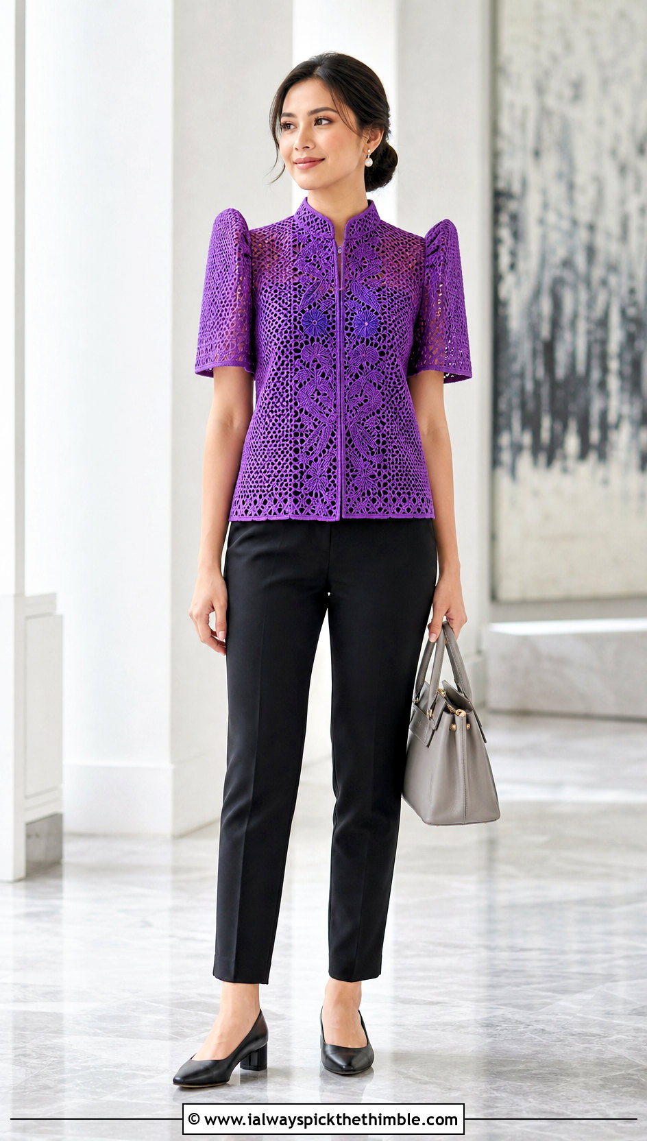 Barong Collar Crochet Filipiniana Top With Cigarette Pants - 25 crochet filipiniana top outfit ideas