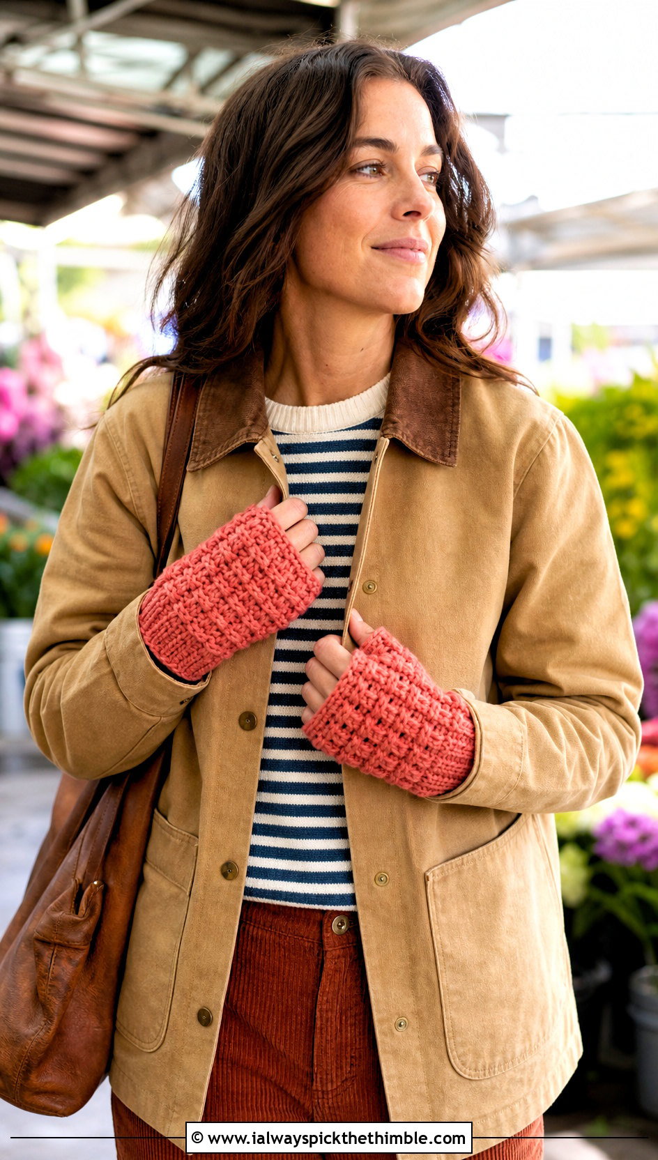 Basketweave Chunky Yarn Crochet Fingerless Gloves With Barn Jacket - 20 chunky yarn crochet fingerless gloves outfit ideas