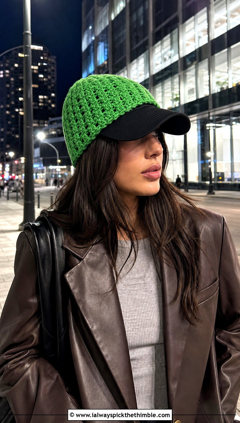 Basketweave Crochet Baseball Hat Ear Warmer With Leather Blazer - 20 Crochet Baseball Hat Ear Warmer outfit ideas