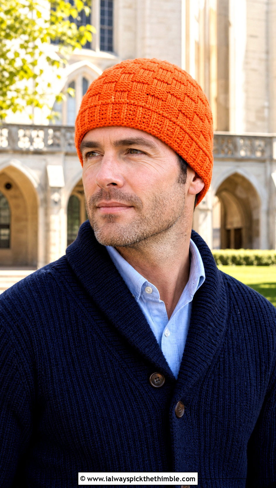 Basketweave Crochet Beanie With Cardigan And Chinos - 25 men's crochet beanie outfit ideas