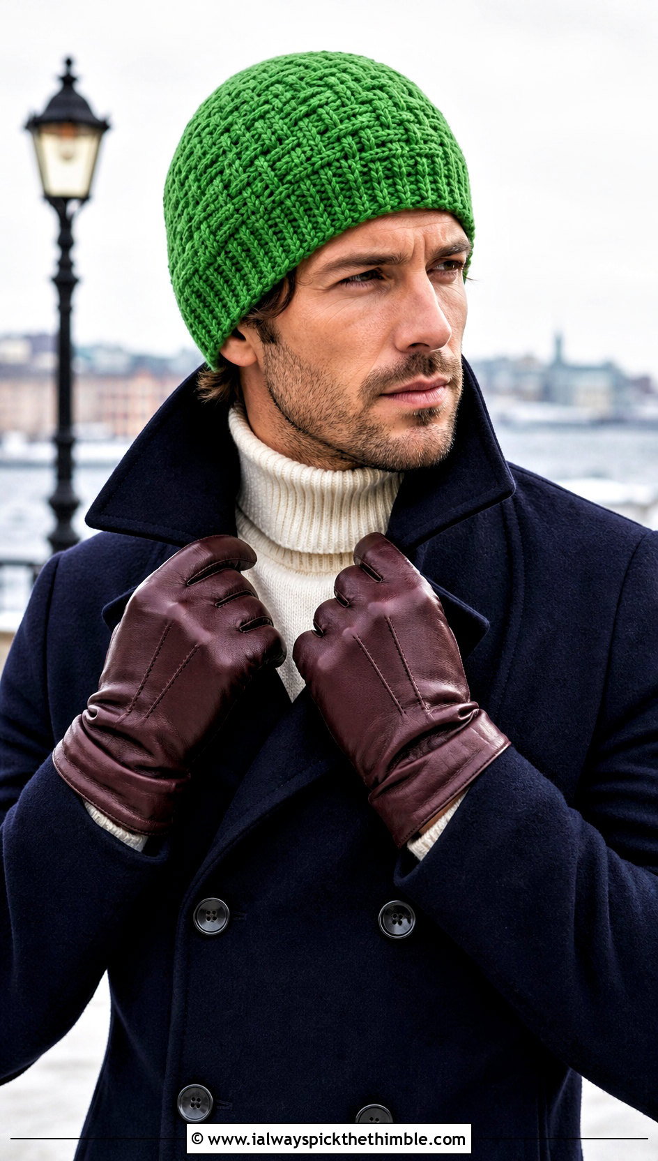 Basketweave Crochet Beanie With Peacoat - 20 Crochet Mens Winter Hat outfit ideas