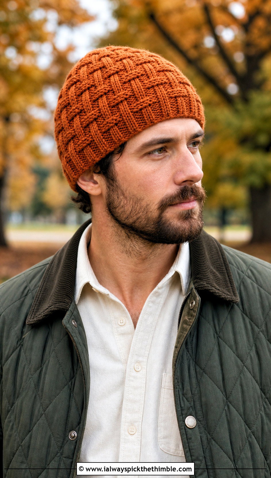 Basketweave Crochet Beanie With Quilted Jacket - 25 Men Crochet Beanie outfit ideas