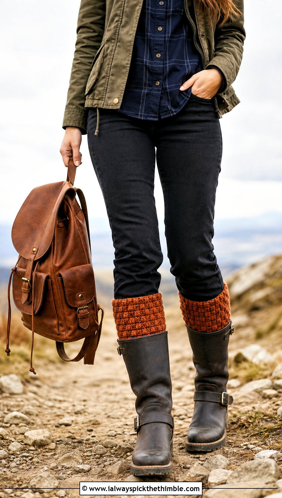 Basketweave Crochet Boot Cuffs With Flannel Shirt And Engineer Boots - 20 crochet boot cuff outfit ideas