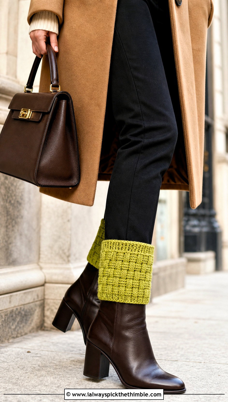 Basketweave Crochet Boot Cuffs With Wool Coat - 25 crochet boot cuffs outfit ideas