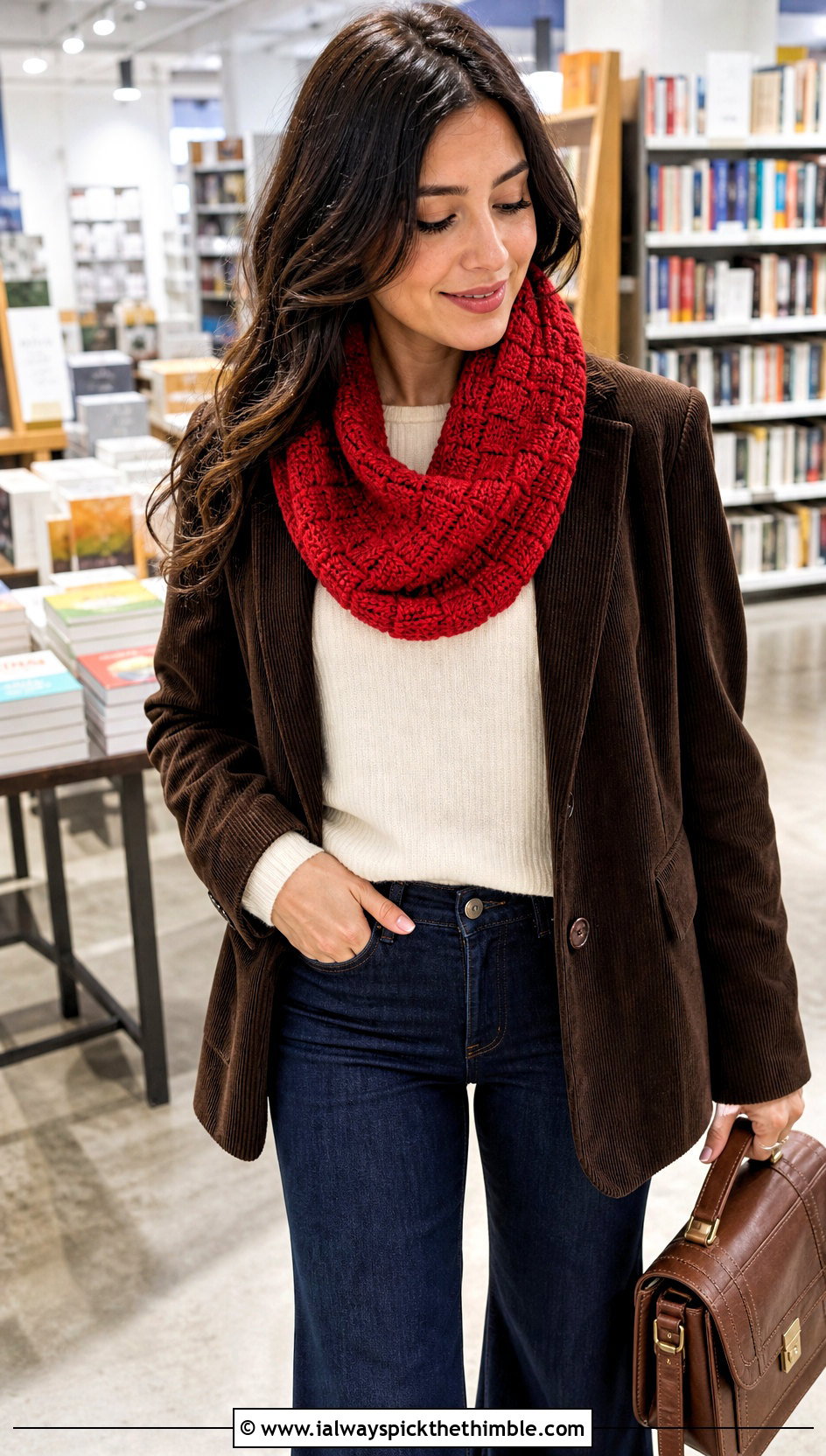 Basketweave Crochet Cowl With Corduroy Blazer - 25 crochet cowl neck warmer outfit ideas