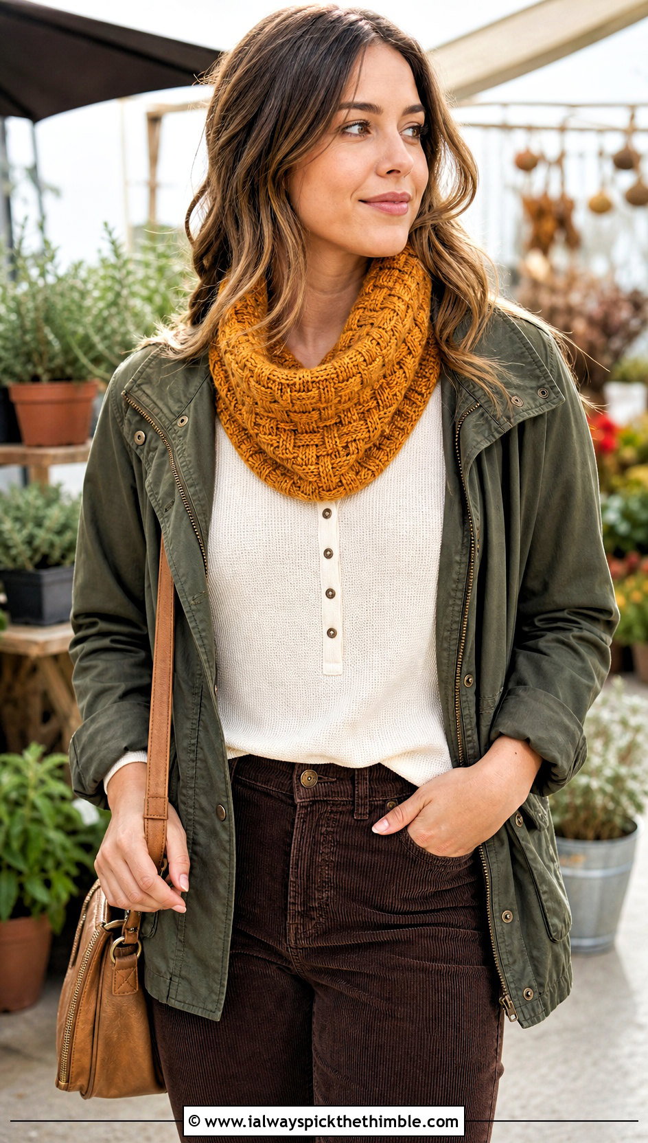 Basketweave Crochet Cowl With Utility Jacket - 20 cowl crochet scarf outfit ideas