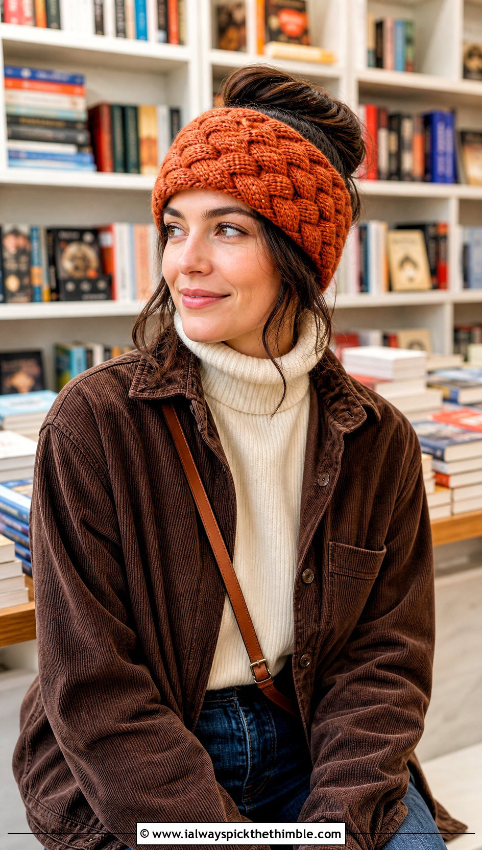 Basketweave Crochet Ear Warmer With Corduroy Outfit - 20 Quick Crochet Ear Warmer outfit ideas