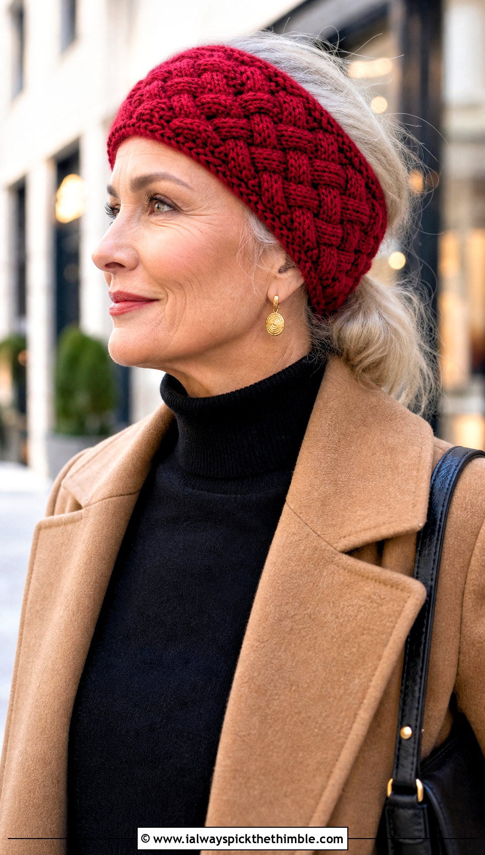 Basketweave Crochet Ear Warmer With Long Coat - 25 Easy Crochet Ear Warmer outfit ideas