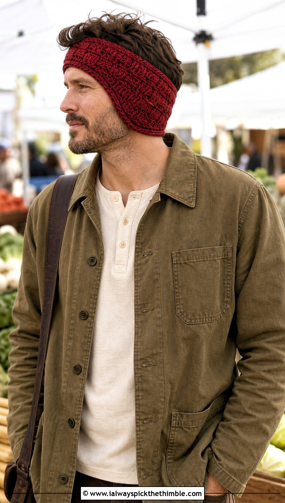 Basketweave Crochet Mens Ear Warmer With Chore Coat - 20 Crochet Mens Ear Warmer outfit ideas