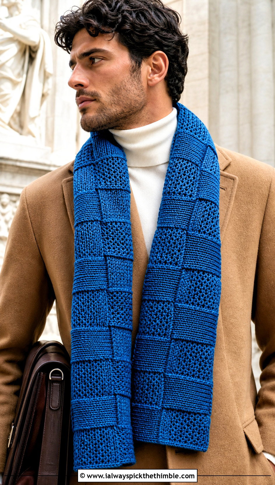 Basketweave Crochet Scarf With Camel Topcoat - 15 crochet stitch for mens scarf outfit ideas