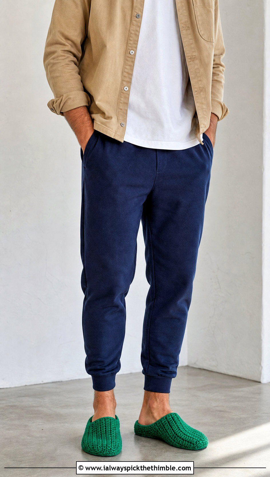 Basketweave Crochet Slippers With Sweatpants And Shacket - 15 Easy Crochet Mens Slippers outfit ideas