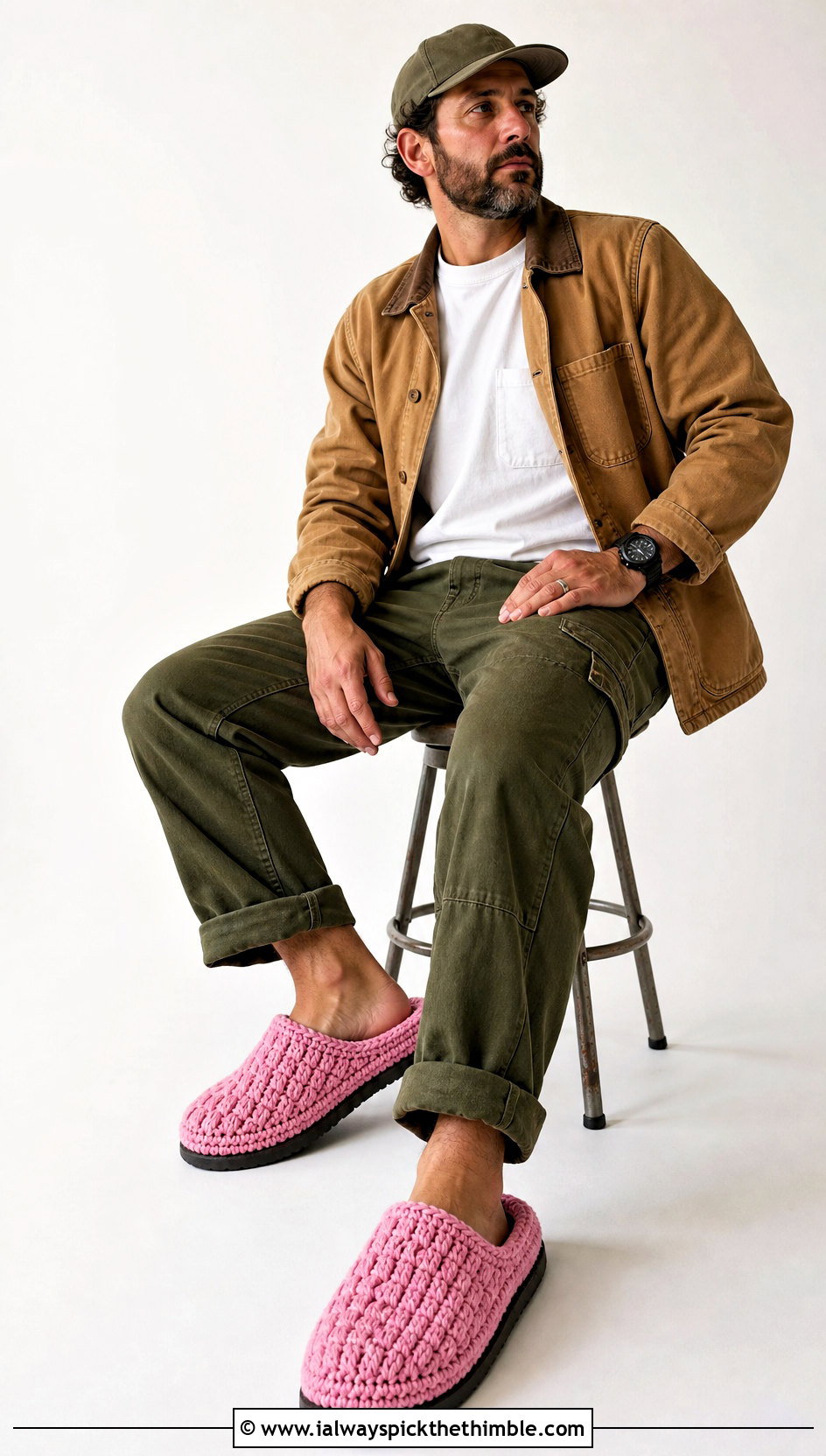 Basketweave Crochet Slippers With Workwear Jacket - 25 mens crochet slippers outfit ideas