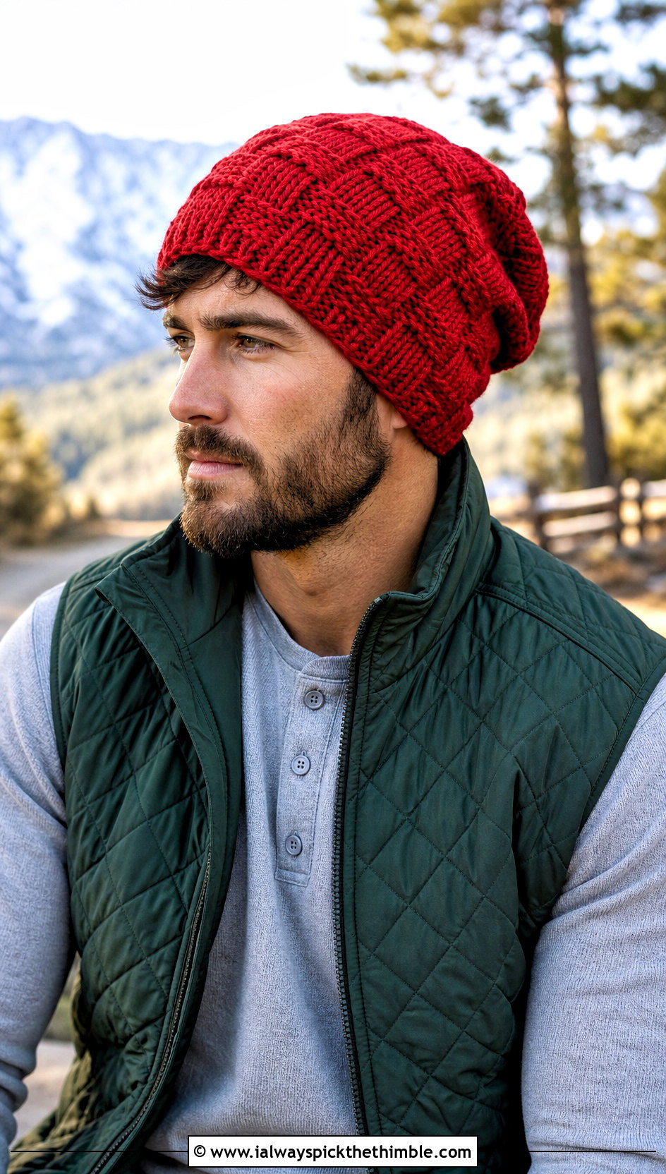 Basketweave Crochet Slouchy Beanie With Quilted Vest - 25 Crochet Slouchy Hat Mens Slouch Beanie outfit ideas