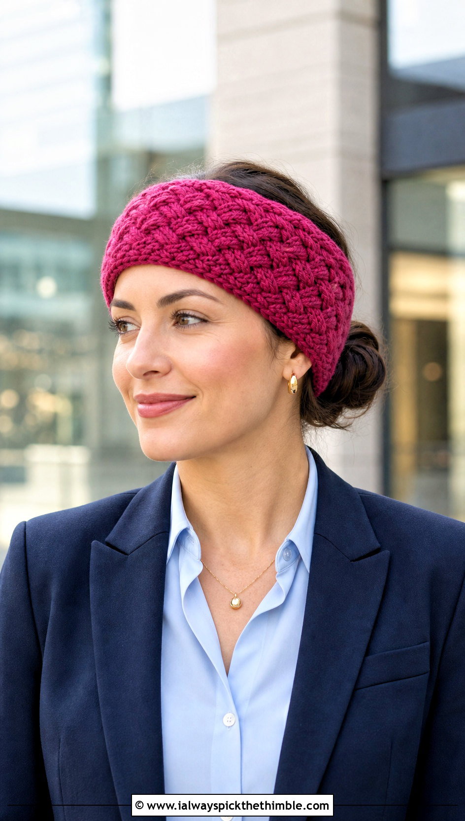 Basketweave Ear Warmer With Blazer And Jeans - 20 Easy Crocheted Headbands Ear Warmers outfit ideas