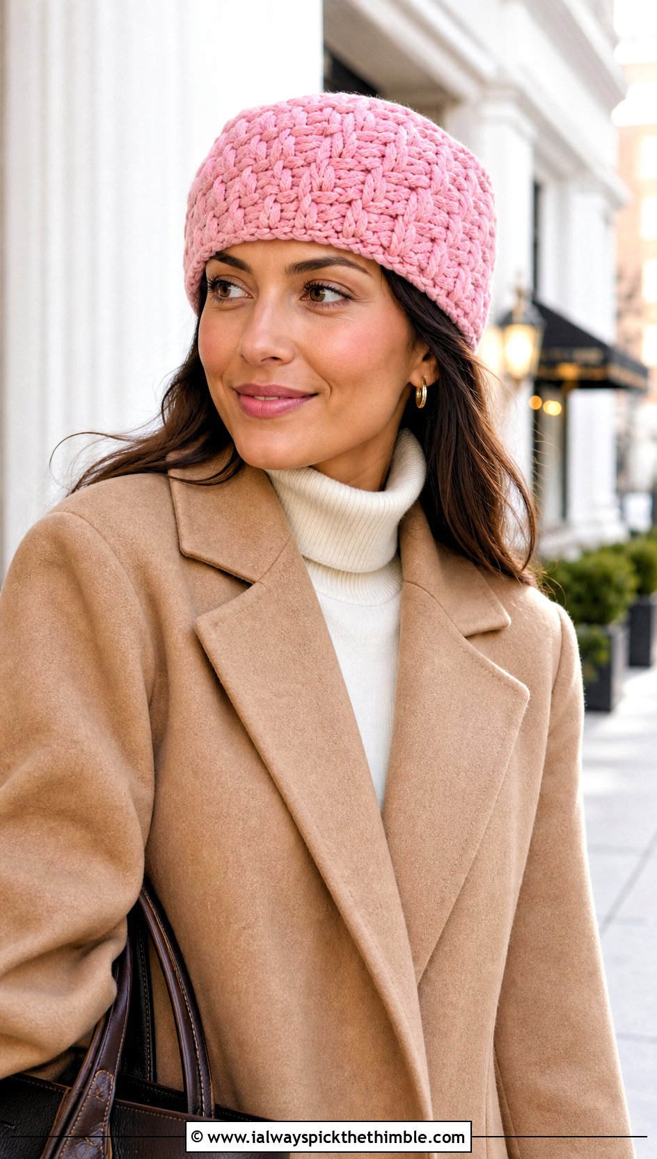 Basketweave Fisherman Crochet Beanie With Wool Coat - 15 Textured Crochet Hat outfit ideas
