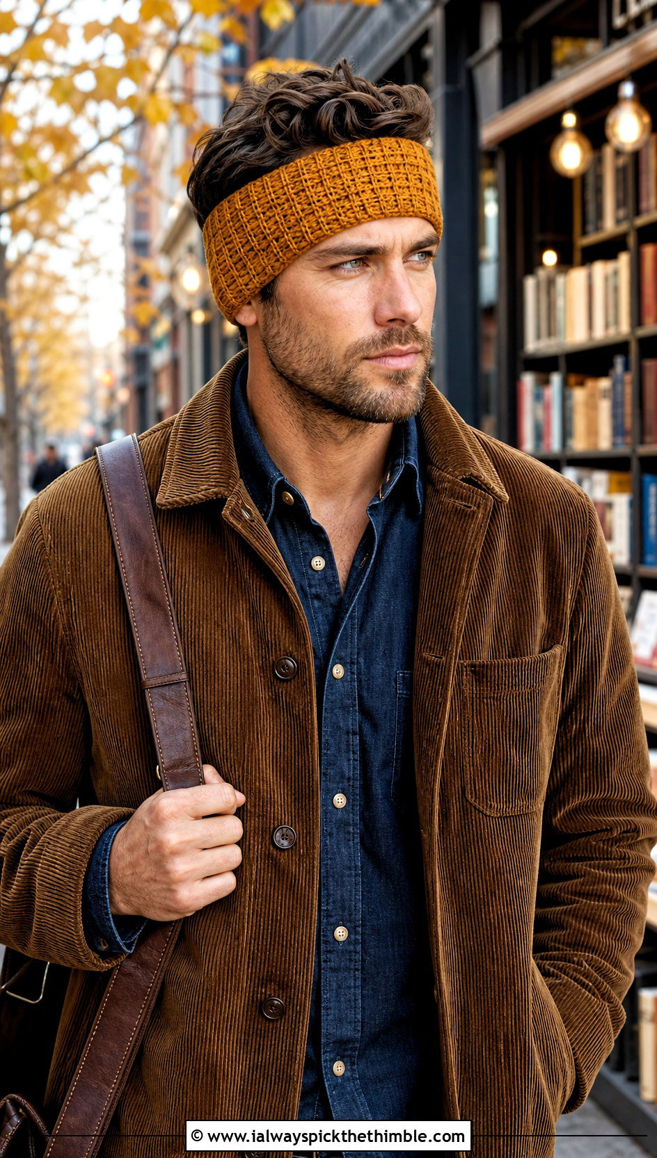 Basketweave Mens Crochet Ear Warmer With Corduroy Jacket - 15 mens crochet ear warmer outfit ideas