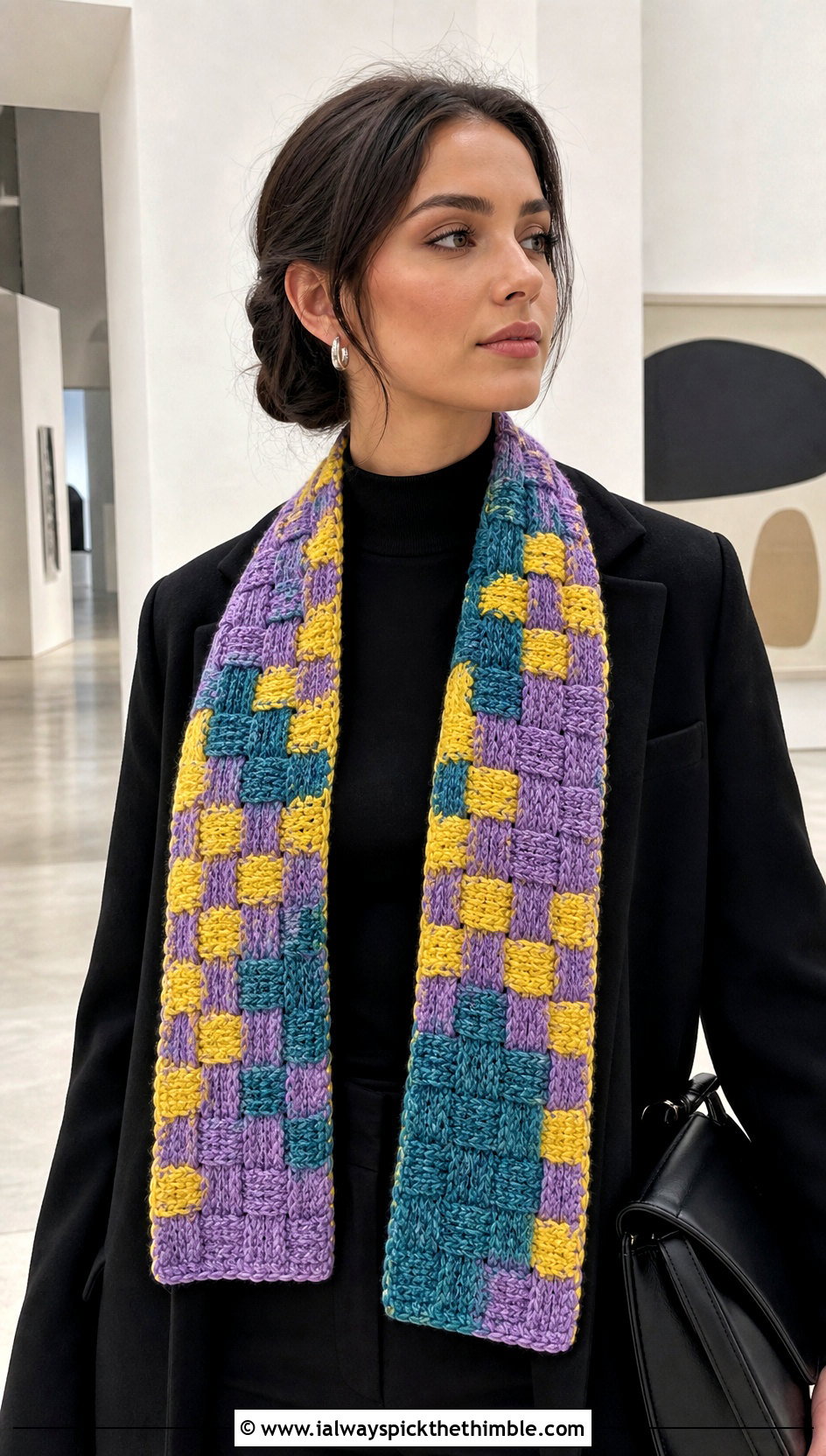 Basketweave Variegated Crochet Scarf With Minimalist Outfit - 20 Variegated Yarn Crochet Scarf outfit ideas