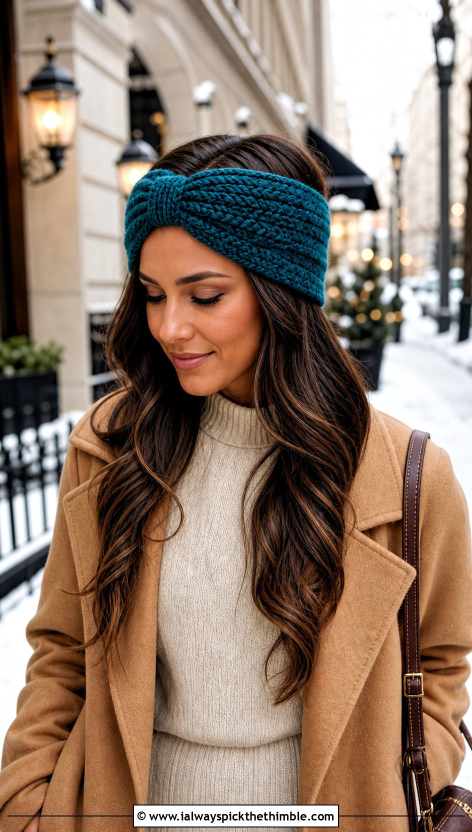 Basketweave Wide Cinch Crochet Headband With Sweater Dress - 15 wide cinch crochet headband outfit ideas