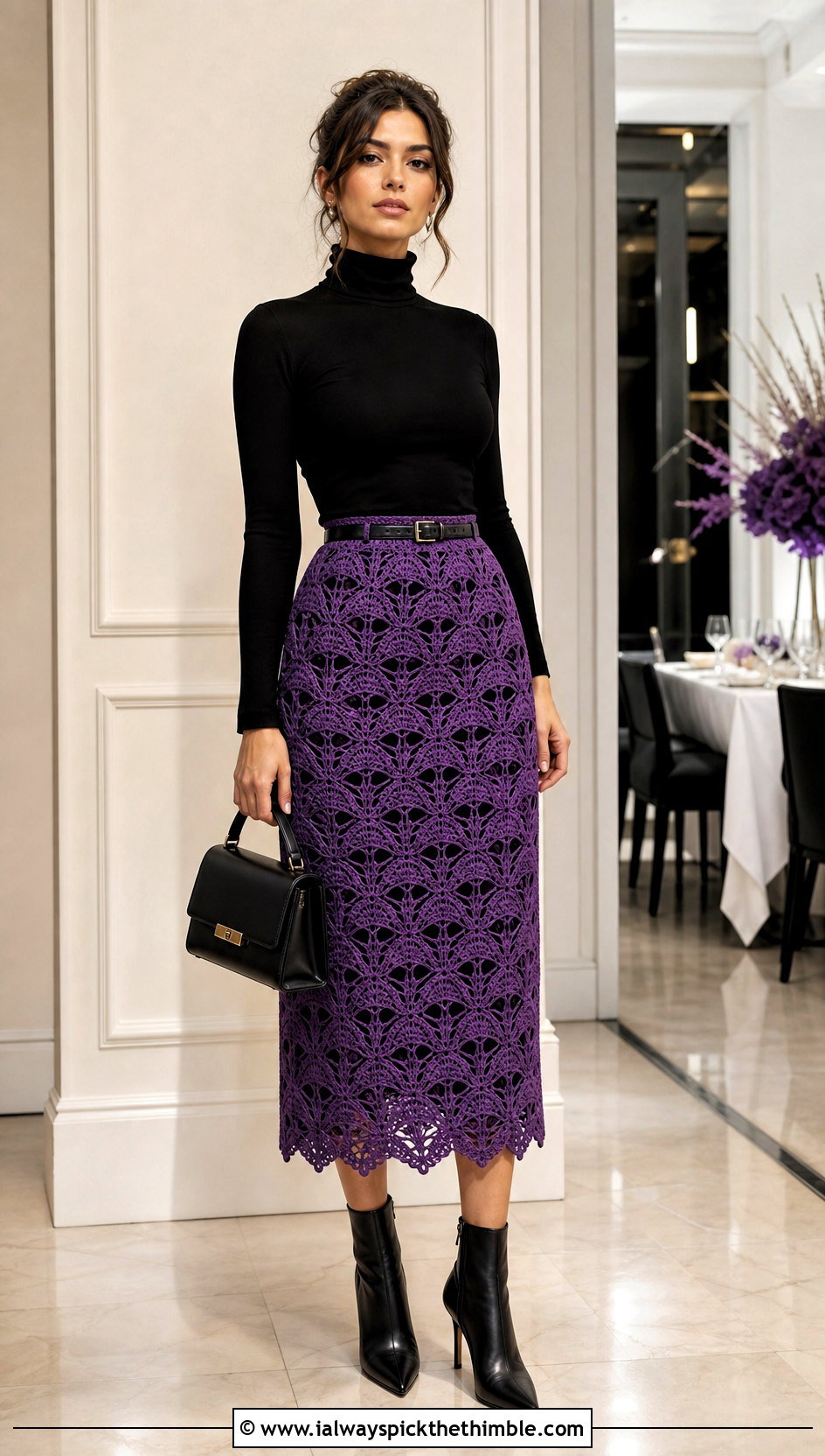 Bat Motif Crochet Skirt With Fitted Turtleneck - 25 halloween crochet clothes and outfit ideas