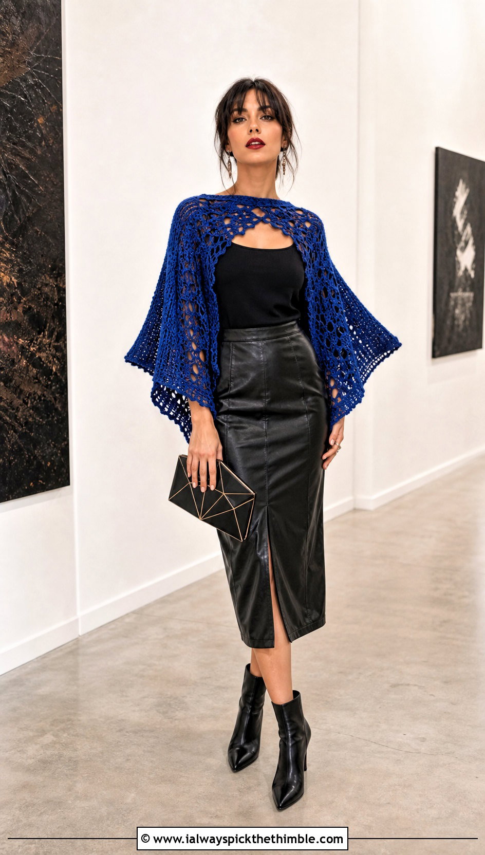 Bat Wing Crochet Top With Leather Midi Skirt - 25 halloween crochet clothes and outfit ideas