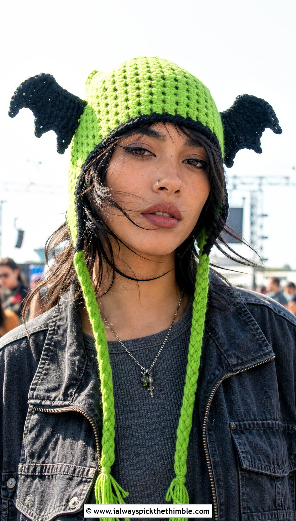 Bat Wing Earflap Crochet Beanie With Cargo Pants - 20 Halloween Crochet Beanies outfit ideas