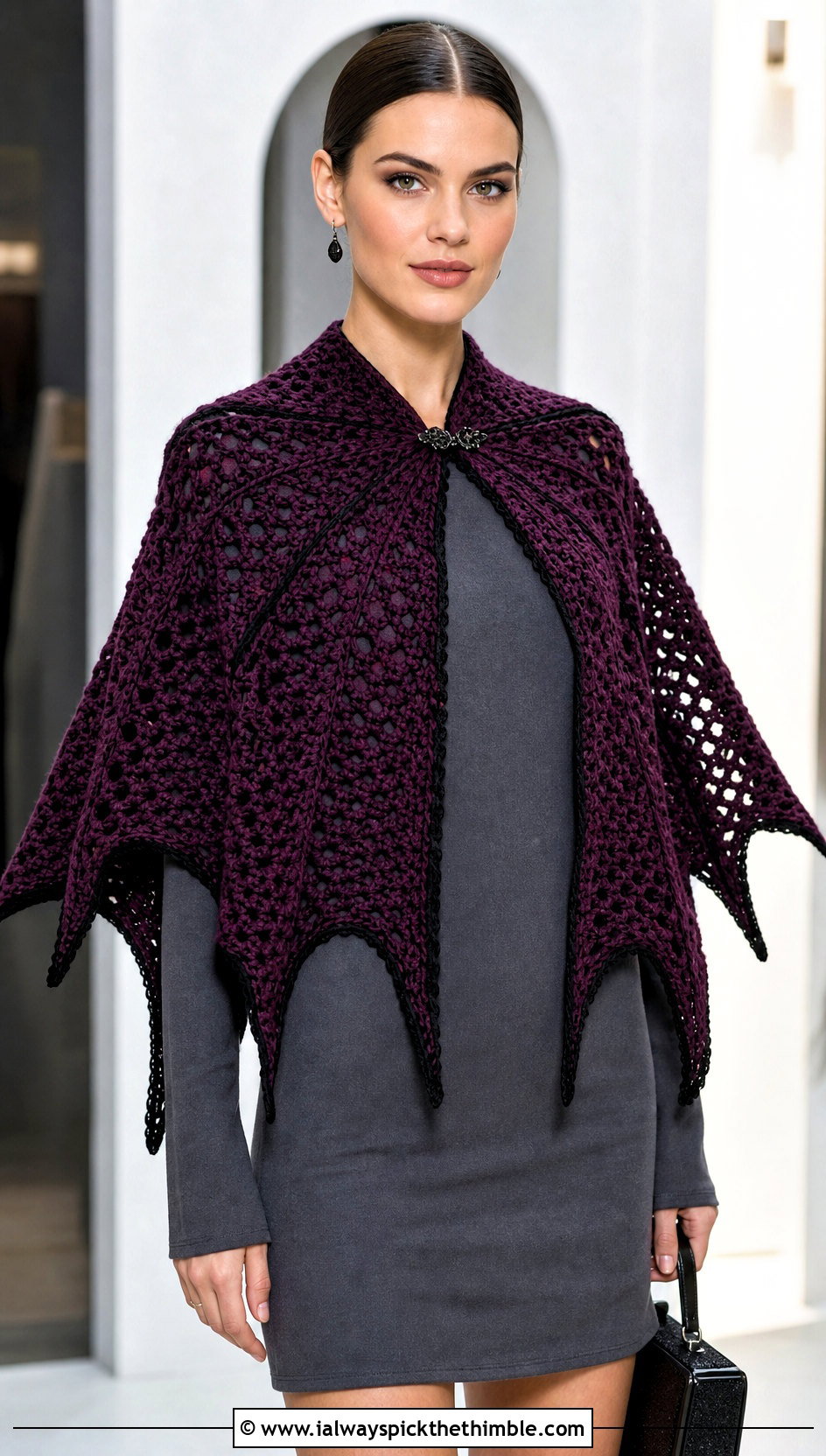 Bat Wing Witch Crochet Shawl With Mini Dress - 15 Witch Crochet Shawl outfit ideas