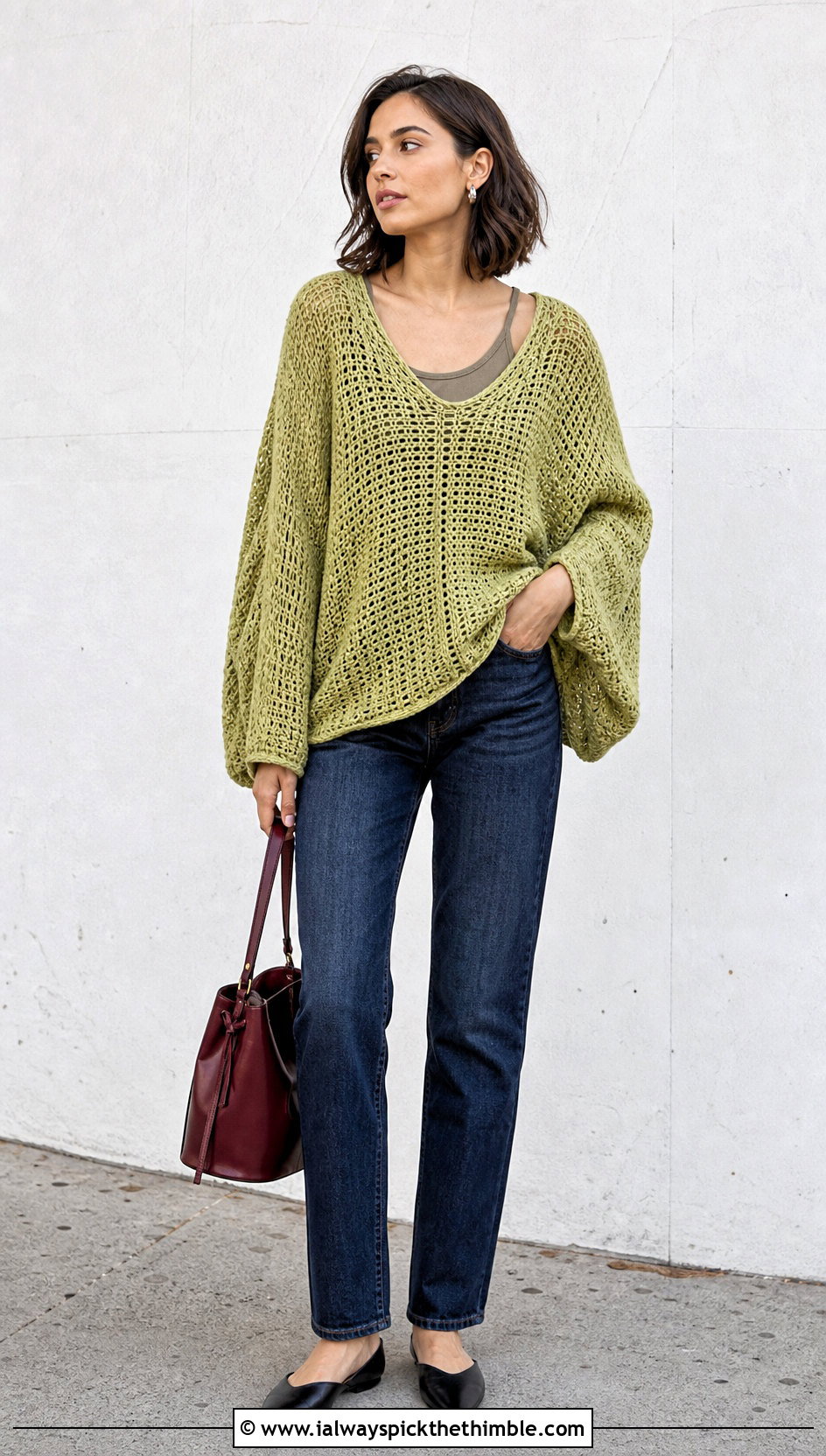 Batwing Crochet Boho Sweater With Slim Jeans - 20 crochet boho sweater outfit ideas