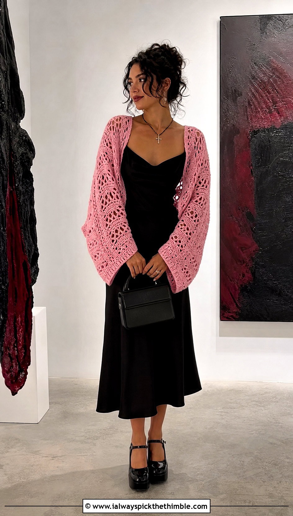 Batwing Crochet Cardigan With Slip Dress - 20 gothic crochet clothes and outfit ideas