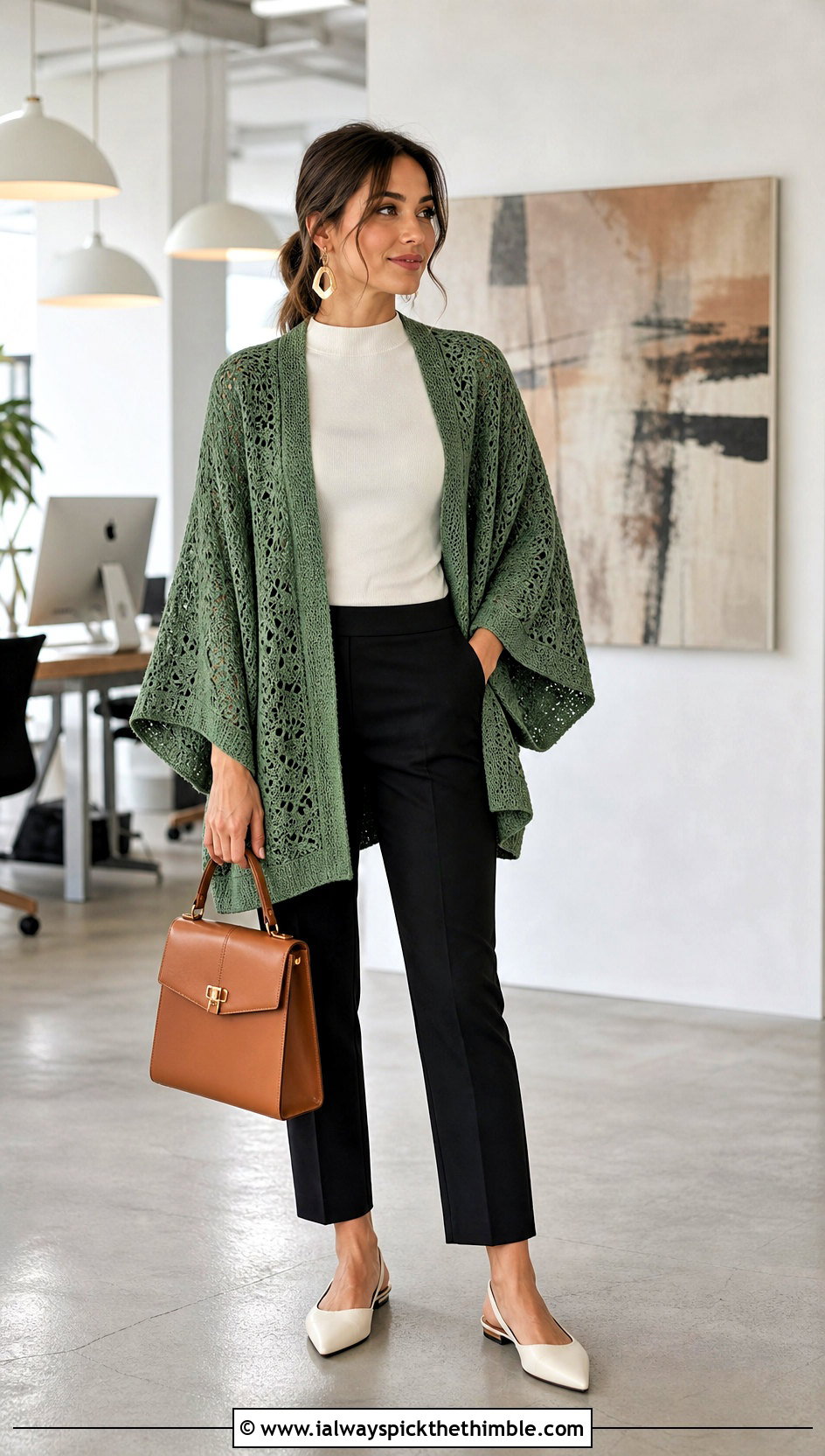 Batwing Crochet Kimono With Tailored Trousers - 20 Boho Crochet Kimono outfit ideas