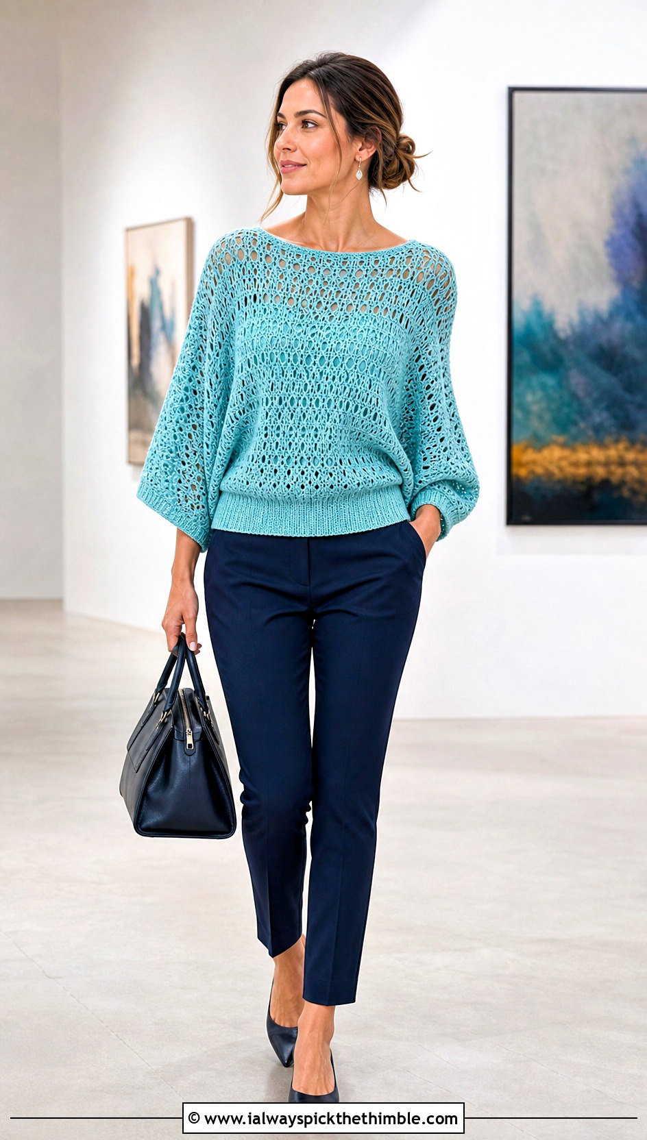 Batwing Crochet Pullover With Slim Ankle Pants - 25 crochet pullover outfit ideas