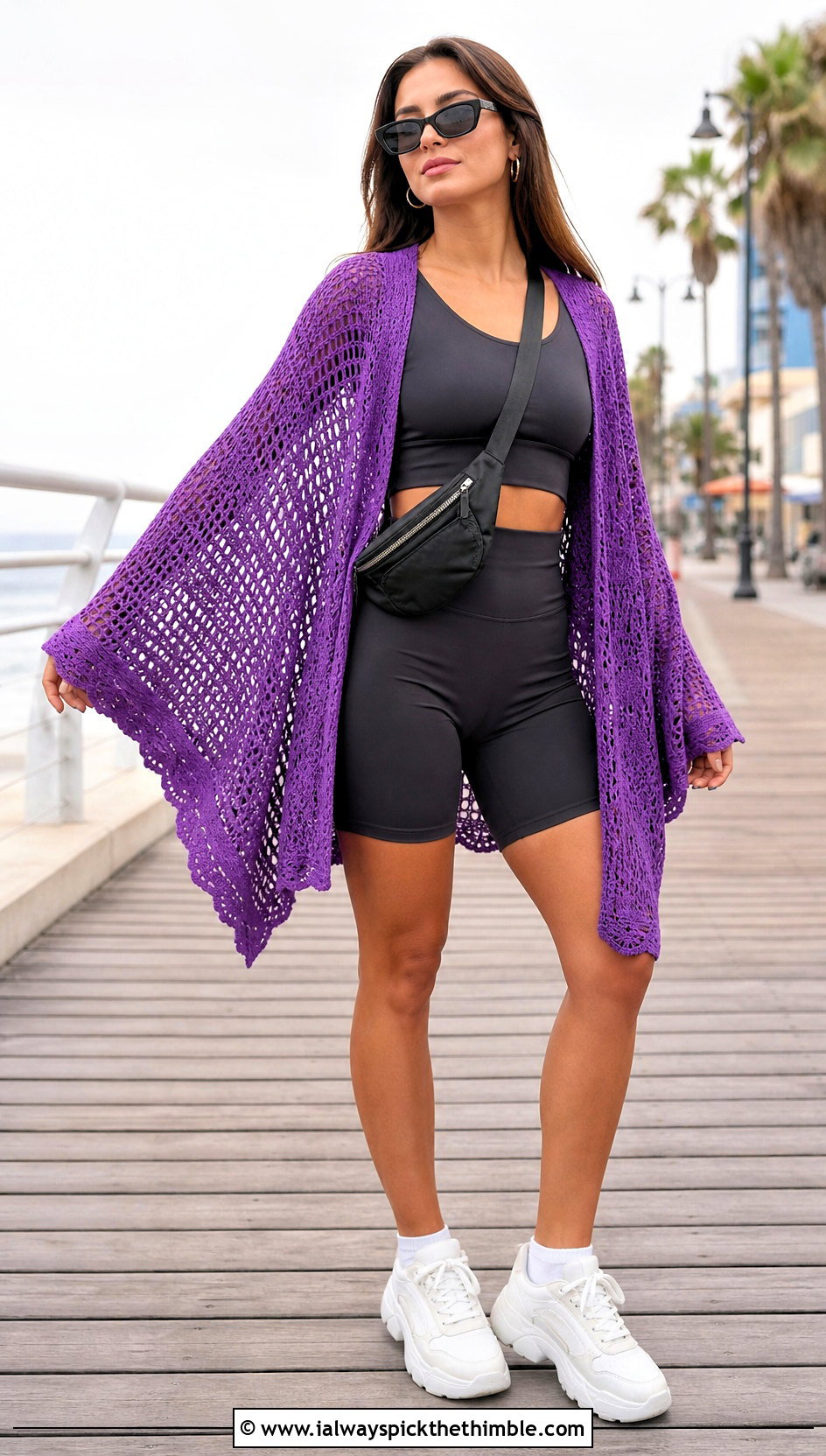 Batwing Crochet Summer Kimono With Bike Shorts - 20 crochet summer kimono outfit ideas
