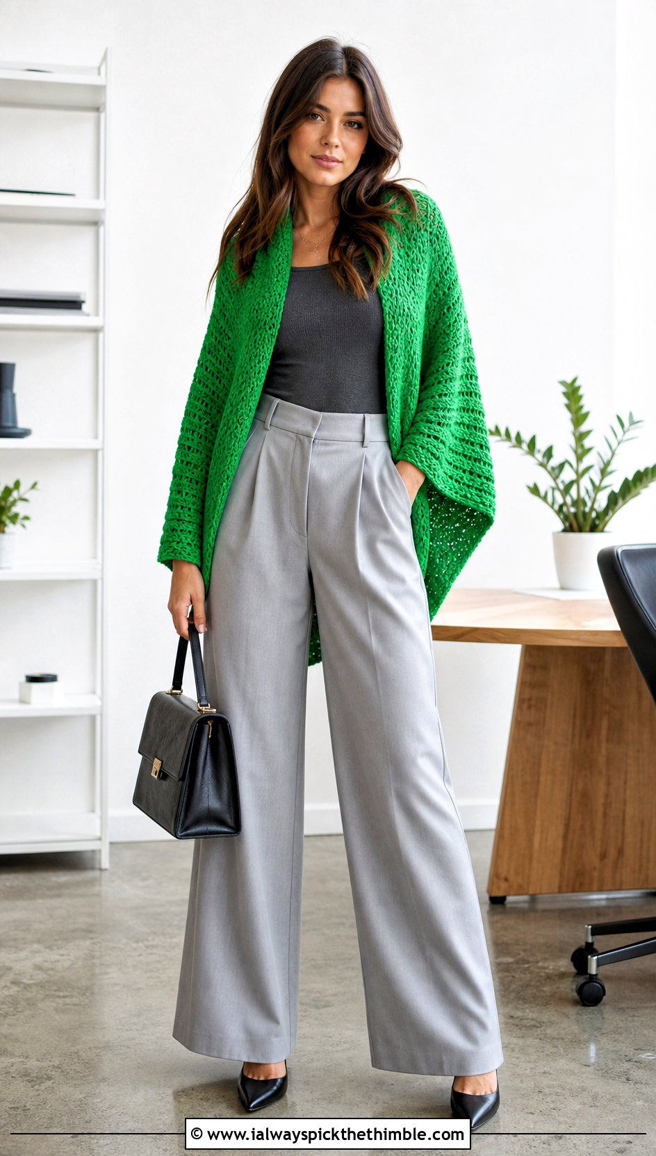 Batwing Crochet Wrap With Wide Leg Trousers - 25 crochet wrap with sleeves outfit ideas